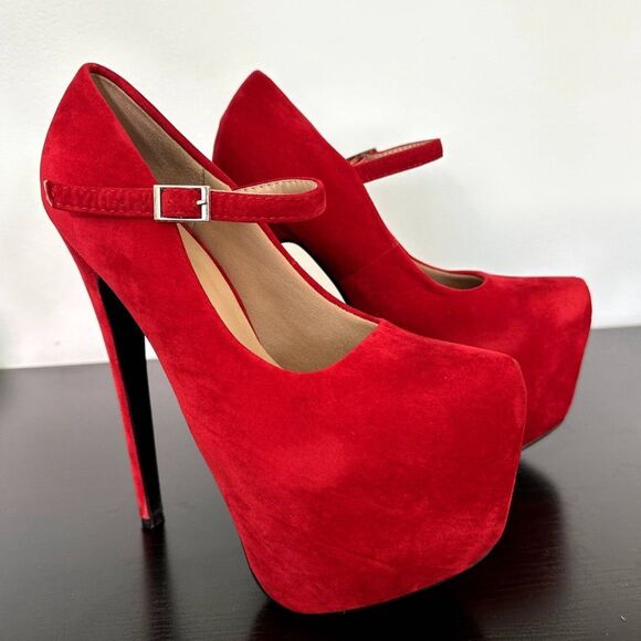 Delicacy Red Velvet High Heels Sexy Evening Platform Mary Jane Pumps size 8 - Picture 1 of 12